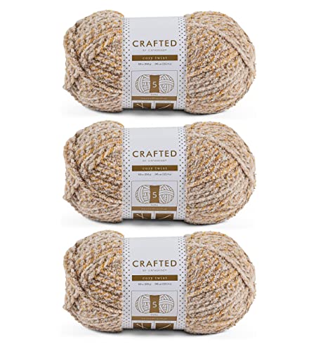 Crafted By Catherine Cozy Twist Yarn - 3 Pack, Beige Multi, Gauge 5 Bulky - color: Beige Multi, size: 8.8 oz/ 3 Pack
