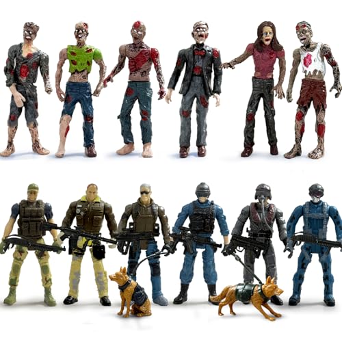 Army Men Action Figures,Zombie Figure Toys,Military Toy Xmas Gift for Kids | 14 PCS Military Playset Include Army Men Set with Weapons, Zombie Figure Toys, 2 Police Dog Figures for Kids Boys 4-7 - color: Blue