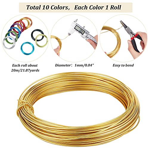 PH PandaHall 650 Feet 10 Rolls 1mm Aluminum Craft Wire 18 Gauge Flexible Floral Jewelry Beading Wire 10 Colors for DIY Jewelry Craft Making Each Roll 65 Feet - color: 10 Colors- 65 Feet 3, size: 18 Gauge(1mm)
