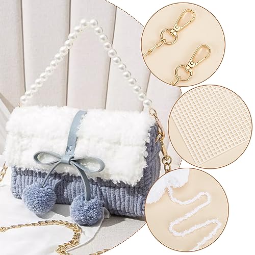 WADORN DIY Knitting Crochet Handbags Kit, Mesh Plastic Canvas Crochet Kit | Women Shoulder Bag Sewing Materials, Cute Crossbody Purse Making Set, Handmade Bag Crafting Project Xmas Gift, 22x13cm, Blue - color: Sky Blue