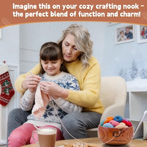 Weabetfu Wooden Yarn Bowl Handmade Rosewood Knitting Bowls for Crocheting | Knitting Yarn Bowl with Spiral Groove and Holes,6" x 3" Premium Yarn Bowls,Crochet Bowl for Mother's Day and Christmas Gift - size: 6.3inch