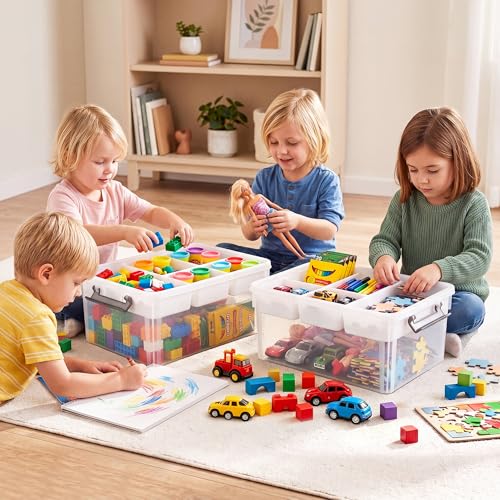 Citylife 17QT 2Packs Clear Craft Organizers and Storage Box with Tray | Stackable Art Supply Organizer Storage Bins with Lids for Beads, Markers, Sewing, Tools, Playdoh, Coloring Books, Made in USA - size: 17 Qt- 2 Pack