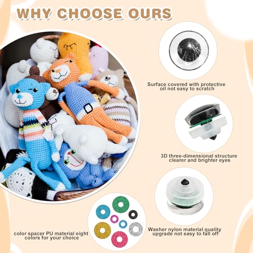 160Pcs Large Safety Eyes Glitter Plastic Craft Crochet Dolls Eyes for DIY Puppets Toy Bear Crafts Stuffed Animals Amigurumi Making Supplies(Colorful B) - color: Colorful B