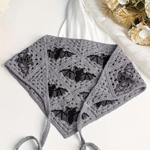 Crochet Bat Design Hairband,Triangle Head Scarf for Girls,Knitted Headband Headscarf for Women,Crochet Hair Bandana Kit - color: bat