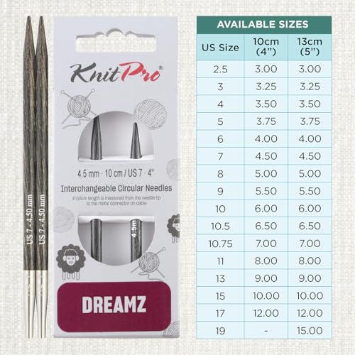 KnitPro Dreamz Interchangeable Circular Needles 4" (10cm) | US Size 7 (4.5mm) - color: Grey Onyx, size: US 7 (4.5mm)