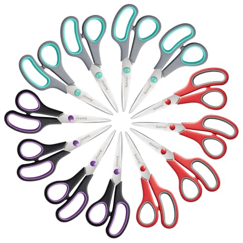 Scissors All Purpose Heavy Duty 12Pack, RUKIFAY 8"Scissor for Office School | Sharp Shears Bulk Set for Home Craft Fabric Sewing Supplies Middle Student Classroom Teacher Comfort Grip Right/Left Handed - color: 12 Pack