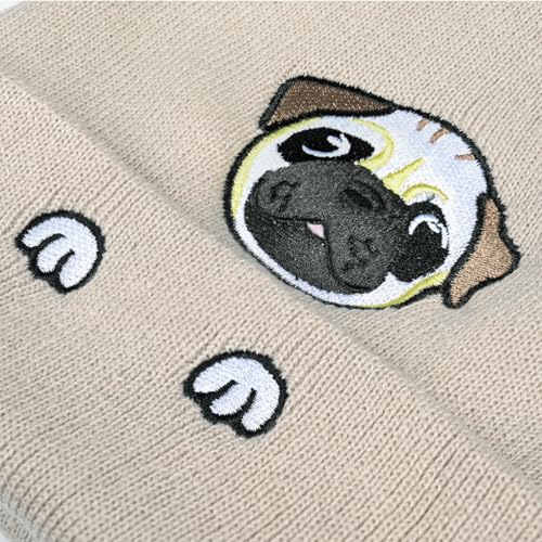 Personality Animal Head Embroidery Knit Beanie Hat for Adult and Big Kids Winter Warm Skull Cuffed Hats - color: Dog 2-beige