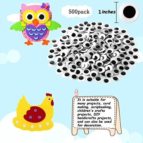 JULMELON 500Pcs Googly Eyes Self Adhesive 25mm, Wiggle Craft Eyes for DIY | Black White Sticky Back Design, Google Eyes for Crafts and Decoration Projects, DIY Craft Supplies, Large 25mm Wiggle Eyes - size: 1 inch