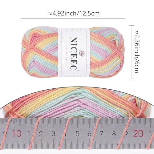 NICEEC 4 Skeins Soft Baby Cotton Yarn- Candy | 4 Ply, DIY Craft, Fingering Weight, Blanket Yarn for Crochet & Knitting, Total 700yds/7.05oz - color: Candy