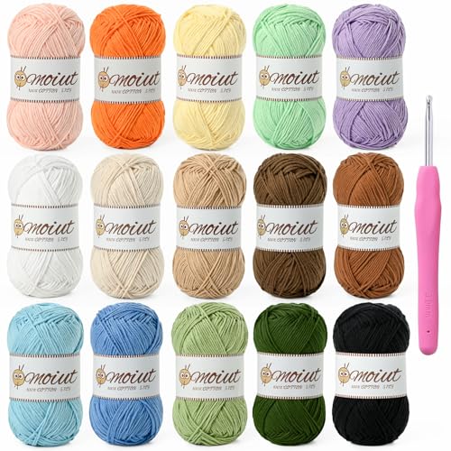 15 Pack 100% Milk Cotton Yarn for Crocheting, 750g/1968.5yd Baby Yarn for Crocheting Soft, Fuzzy 5 Ply Cotton Crochet Amigurumi Yarn for Puzzle/Clothes&Crafts(Set A) - color: 15 A
