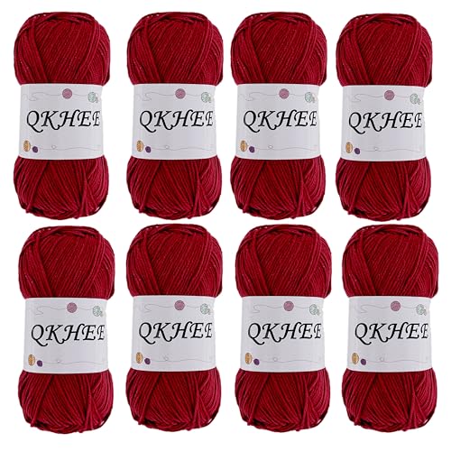 QKHEEYarn for Crocheting and Knitting 8 * 1.76 Oz (50G) /195yd, Fine/Fingering Weight (1), 60% Cotton 40% Acrylic Soft Yarn kit for Making Granny Squares and amigurumi (Cherry Red) - color: Cherry Red