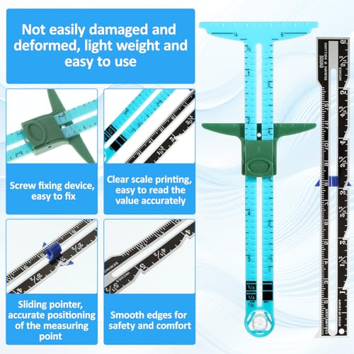 4 Pcs Sewing Gauge Sewing Measuring Tool T-Shaped Fabric Quilting Ruler 5-in-1 Sliding Gauge Measuring Sewings Ruler Sliding Gauges Rulers for Quilting Knitting Sewings and Crafting