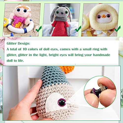 TOAOB 120pcs Glitter Plastic Safety Eyes 10mm Crafts Doll Eyes 10 Colors Half Round Craft Crochet Eyes with Washers for Stuffed Animals Amigurumis Bears Dolls Making - size: 10mm