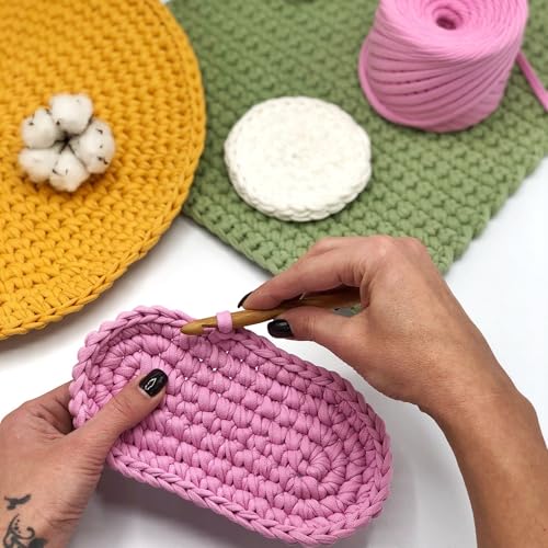 Bobilon 3-5 mm Thin Cotton T-Shirt Yarn for Amigurumi - Bubble Gum | 100% cotton t shirt yarn for amigurumi, crochet, knitting and macrame; new fabric, not recycled; 109 yds - color: Bubble Gum