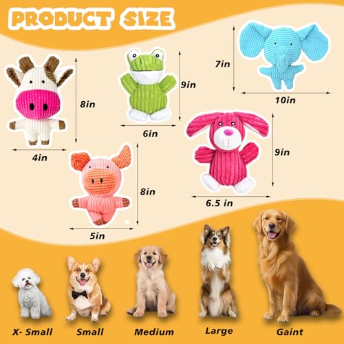 MRSOHRET Dog Toys Squeak, Tough Plush Puppy Chew Toy for Aggressive Chewers | 5 Pack Durable Plush Puppy Chew Toys for Teething, Stuffed Dog Toy for Large Medium Small Breed to Keep Them Busy