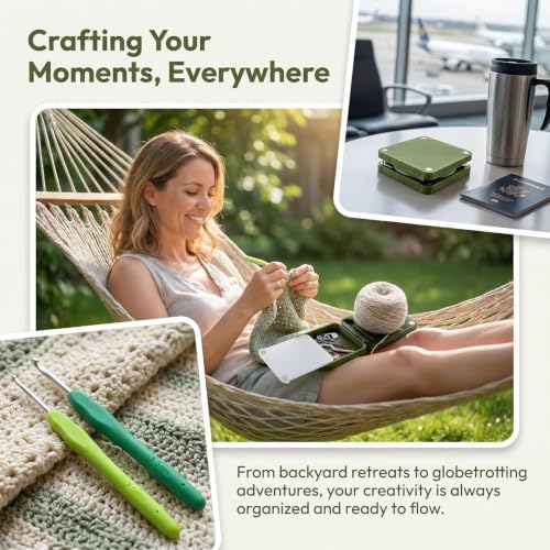 Portable Yarn Holder for Crochet Knitting, Travel Yarn Dispenser with Storage Compartment, Foldable 3D Printed Yarn Spinner Travel Case with Spindle, Gift for Crocheters