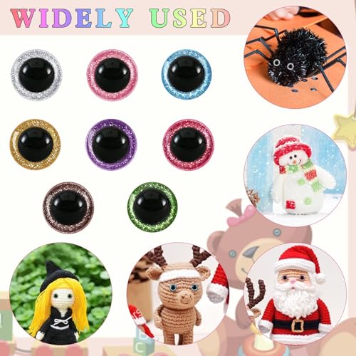 MUCUNNIA 120pcs 8mm Safety Eyes for Amigurumi Glitter Plastic Safety Eyes for Crochet with Washers Craft Crochet Eyes Doll Eyes for Crochet Animals Plush Stuffed Animals DIY - size: 8mm