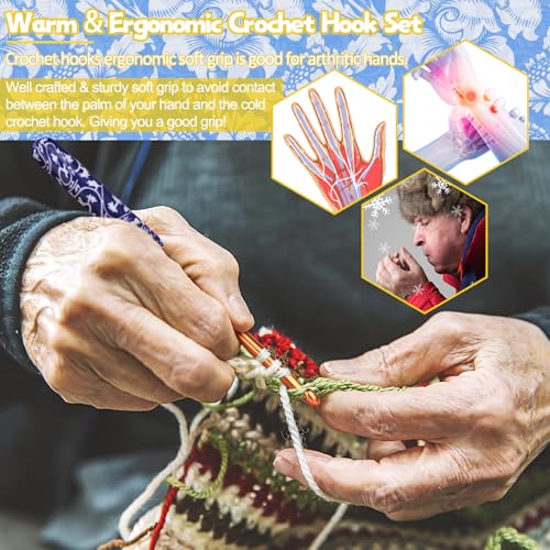 Coopay Warm Crochet Hooks, Ergonomic Crochet Hook Set Soft Grip- Dark Blue | 2.0mm-6.0mm Dark Blue & White Porcelain Art Handle, Comfort Grip Needles Set for Beginners, Long Crochet Needles Set Gift - color: Dark Blue & White Porcelain