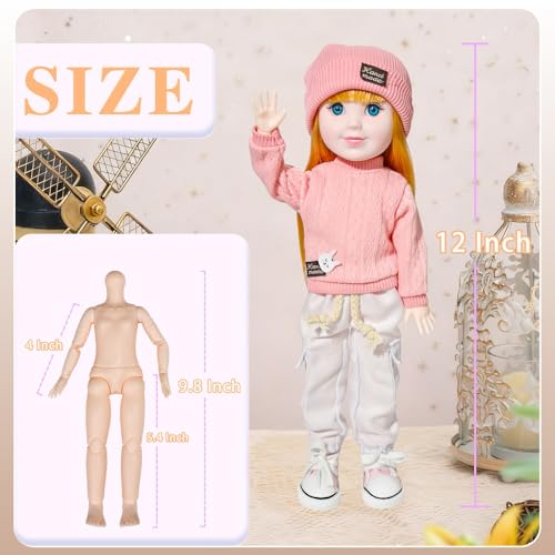 12 Inch BJD Fashion Girl Doll, 15 Movable Joints, Exquisite Hair and Trendy Casual Outfits (Casual wear-Pink) - color: Pink