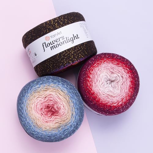 YarnArt Flowers Moonlight – Gradient Cotton Acrylic Yarn with Metallic Lurex, 9.17oz (250g), 1093 Yards – Shiny, Multicolor Cake Yarn for Crochet, Knitting, Shawls & DIY Projects (3261) - color: 3261