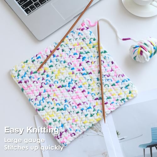 #6 Super Bulky Blanket Yarn for Crocheting - 4 Skeins(Each 10.5oz/300g, 220yds/201m), Chunky Chenille Thick Plush Big Soft Yarn for Crocheting Knitting Blankets, Rainbow & White - color: Tie Dye Rainbow & White