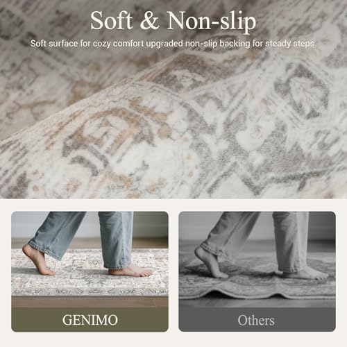GENIMO Kitchen Rugs Set of 2, Washable Non Slip Cushioned Mats for Floor | 20"x32"&20"x48", Light Taupe Brown vintage boho rug, soft faux cashmere, easy-clean for laundry, entryway, sink, farmhouse - color: Light Taupe Brown, size: 20"x32"+20"x48"