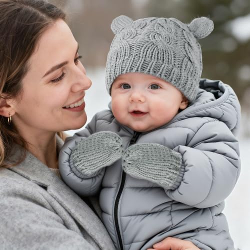 Baby Winter Hat Mittens Set Knitted Beanie Gloves for Baby Girls Boys Newborn Infant Toddler Autumn Winter - color: Gray