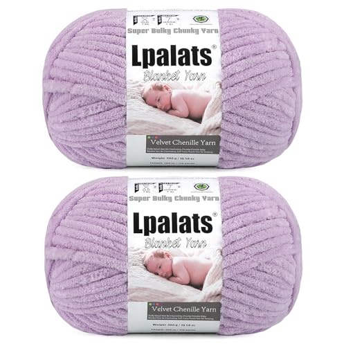 Baby Blanket Chenille Yarn for Crocheting, Purple Super Bulky Chunky Yarn | 2 Pack 229.6 Yds, 21.16 Oz Plush Fluffy Velvet Yarn for Crochet, Soft Thick Yarn for Hand Knitting Cozy Blankets, Amigurumi - color: Light Purple