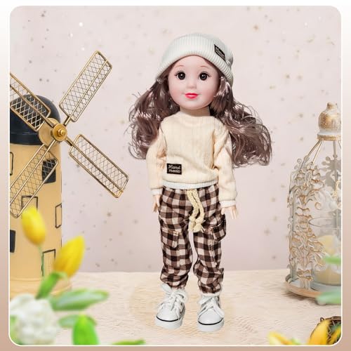 12 Inch BJD Fashion Girl Doll, 15 Movable Joints, Exquisite Hair and Trendy Casual Outfits (Casual wear-Beige) - color: Beige