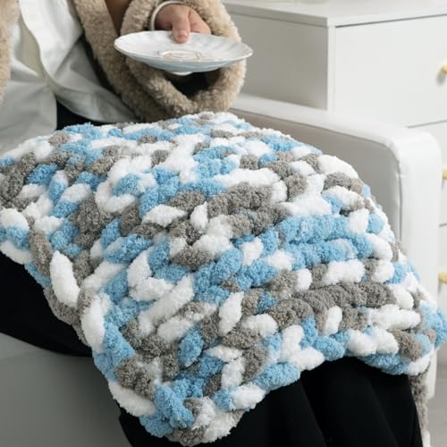 MABOZOO Tie Dye Chunky Yarn for Crocheting 8 Pack,Sky Blue Fluffy Jumbo Chenille Yarn,Soft Plush Yarn Bulky,Giant Thick Fuzzy Yarn for Hand Knitting or Arm Knitting (29 yds,8 oz Each Skein) - color: Sky Blue,Grey