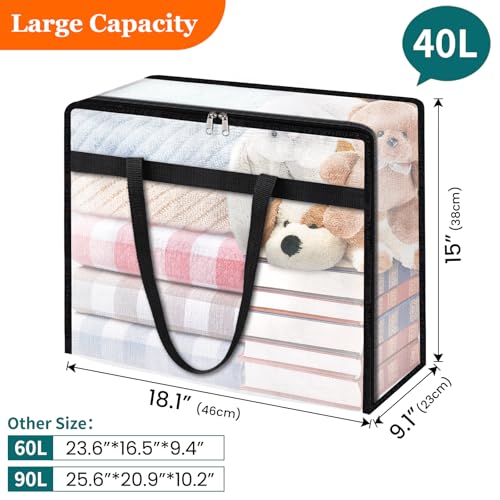 TasticTotes 4 Pack Clear Storage Bags for Comforter, Clothes & Bedding, 40L | Plastic Blanket Storage with Zipper & Handle, Foldable Moving Bags, Closet Organizer and Under-Bed Storage Containers - size: 40L