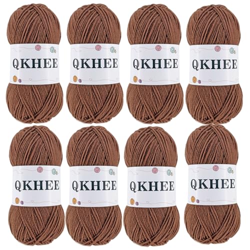 QKHEEYarn for Crocheting and Knitting 8 * 1.76 Oz (50G) /195yd,Fine/Fingering Weight (1), 60% Cotton 40% Acrylic Soft Yarn kit for Making Granny Squares and amigurumi (34#Coffee) - color: Coffee