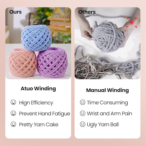 Electric Yarn Winder, Heavy-Duty Yarn Ball Winder 10 oz Large Capacity, Automatic Yarn Cake Winder Spinner Roller, Crocheting Tools Supplies for Knitting Lovers(Rose Gold)