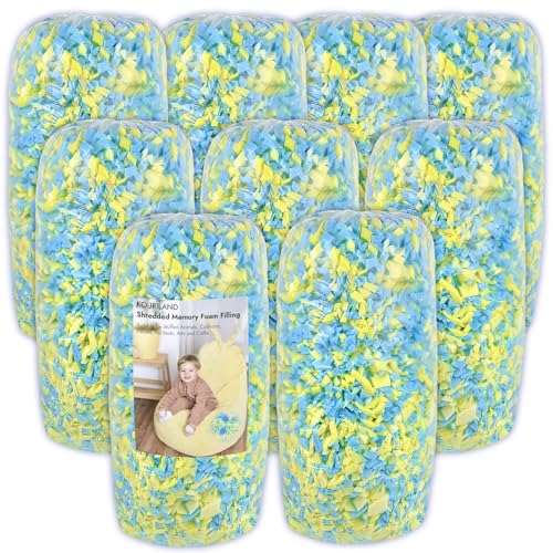 45LBS Bean Bag Filler – Shredded Memory Foam Refill | with Cooling Gel, Soft & High Resilience Foam Filling for Bean Bag Chair, Couch Cushion, Pillow, Dog Bed & DIY Crafts - color: Blue and Yellow, size: 45 LBS