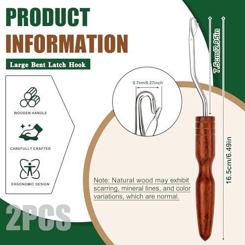 BALDCC 2PCS 6.5 Inch Latch Hook Tools, Wooden Bent Latch Hook for Hair | Crochet Needle for Hair Braiding, Crochet Hooks for Hair, Rug Hook, Knitting Tool for Rug Making and Art Crafts (Type 3) - color: Type 3, size: 2 PCS Bent Latch Hook