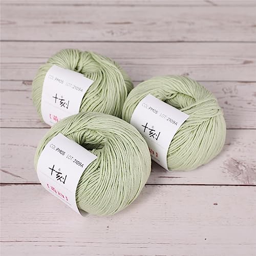 Fine Weight Knitted and Crocheted Cotton Yarn, 100% Long Staple Cotton Yarn, Baby Sports, 2 Packages of 100g/3.52oz (Per Skein 50g/162yards) - Tender Green - color: PM05-Tender Green