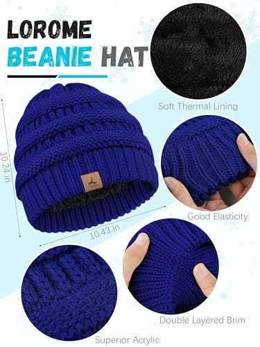 LOROME Winter Beanie Hat Scarf Gloves, Warm Fleece Knit Neck Scarf Set Gift | Hats Gloves Scarf Set, Touchscreen Gloves, Universal Size Neck Scarf Set Winter Gifts for Unisex Adult Winter Wear - color: Royal Blue