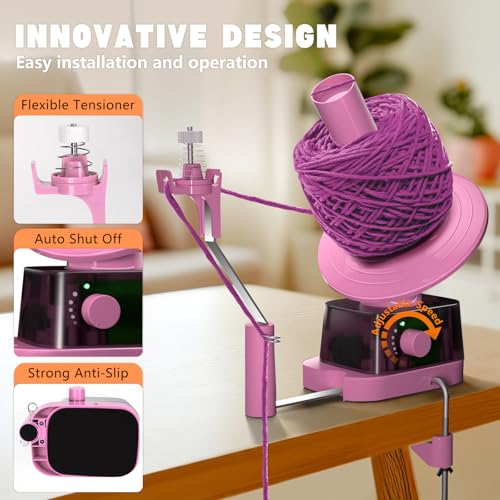 Electric Yarn Ball Winder, 13oz Dual Strong Tension Knit Spinner | Automatic Crochet Wheel for Crocheting Knitting Mothers Day Birthday Gift, Swift Weaving Ball Yarning Cake Roller - color: Pink, style: Standalone Set