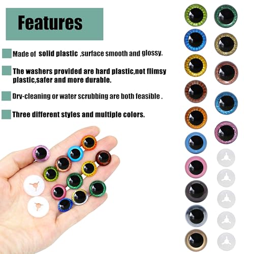 ARTCXC 180pcs 3Style 15mm&16mm Safety Eyes Craft Eyes for DIY Crochet | 180pcs(90pcs Eyes + 90pcs Washers), Rich Variety Colors and Styles, for DIY Crochet Dolls Plush Animal Handmade Crafts Decor