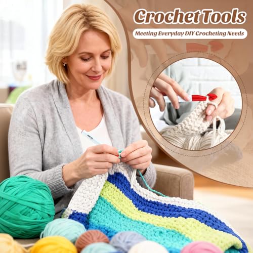 7 Sizes Large Crochet Hooks Set 7mm-20mm Huge Crochet Hooks for Chunky Yarn | Ergonomic Crochet Needles with Big-Eye Blunt Needles Crochet Accessions for DIY Craft Carpets - size: 37 Pcs