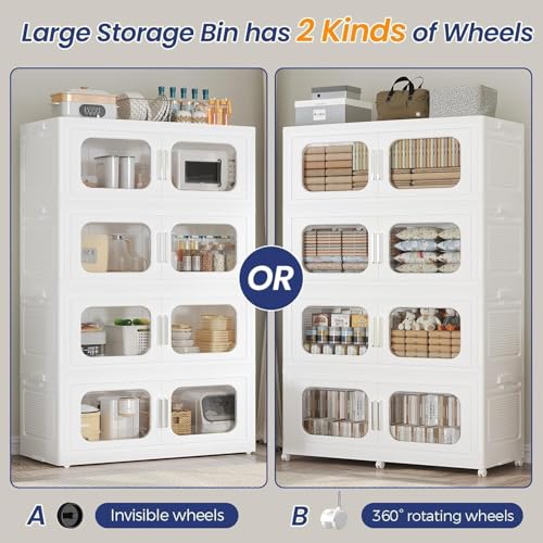 200Gal Extra Large Stackable Storage Bins with Lid & Doors & Wheels, 200QT/50GAL 4-Tiers Collapsible Closet Organizers Plastic Boxes Drawers Containers for Home Kitchen Bedroom, White - color: White, size: 50Gal-4Pack