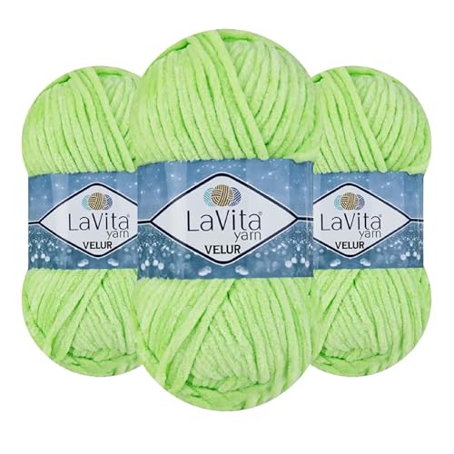 LaVita Velur Chenille Yarn – Soft Chunky Polyester Yarn for Knitting & Crochet, 10.5 oz (300g), 394 Yards, Anti-Pilling, for Blankets, Amigurumi & Baby Projects, 3 Pack - color: 8149