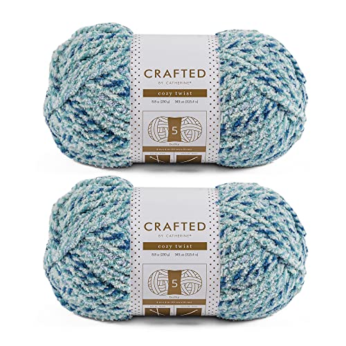 Crafted By Catherine Cozy Twist Yarn - 2 Pack (345 Yards Each Skein), Blue Multi, Gauge 5 Bulky - color: Blue Multi, size: 8.8 oz/ 2 Pack