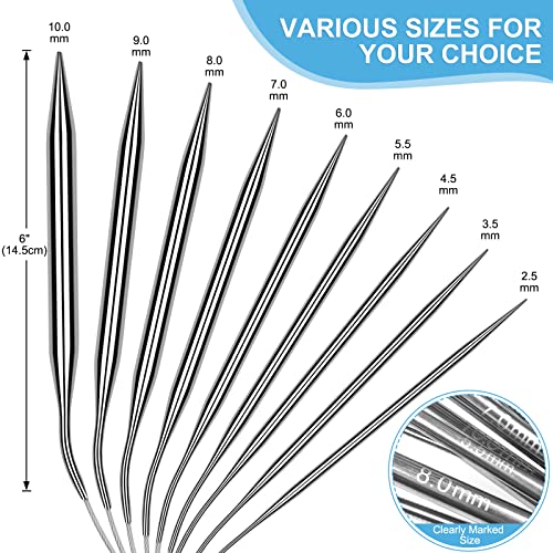 Aeelike Circular Knitting Needles Set, 2.5-10 mm Round Needle, 40 inches | 9 PCS Smooth Long Needle Stainless Steel ( 100cm), Complete Smooth Needle Set for Socks Sweater Scarves DIY Craft, Ideal Gift - size: 100cm(from tip to tip)