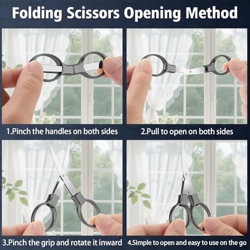 3 Pcs Folding Stainless Steel Mini Badge Scissors with 3 Keychains | Safety Foldable Pocket Travel Small Scissors All Purpose for Nurse Accessories, Travel, Office, Craft, Sewing (Gray Black) - color: Gray Black