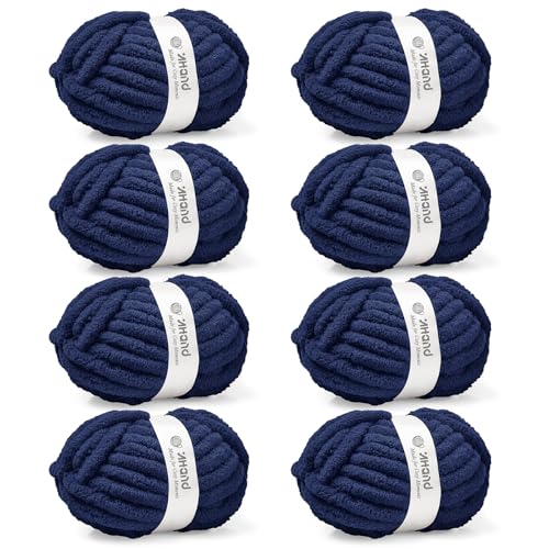 Inhand Chunky Chenille Yarn for Hand Knitting,Thick Bulky Blanket Yarn for Crocheting,Soft Fluffy Yarn for Crochet Birthday Gifts for Men/Women/Beginners,8 Pack (29.5Yds/8.4oz Each),Deep Navy - color: Deep Navy, size: 8 Pack