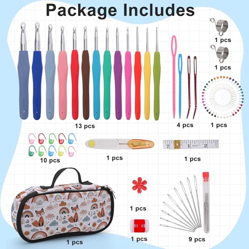 Crochetbox Crochet Hooks Set, 13 Size 2mm(B)-10mm(P) Ergonomic Handles Crochet Hooks with Case for Arthritic Hands, Kintting Needle with Crocheting Tool for Crocheters - size: 13 Size(2~10mm)