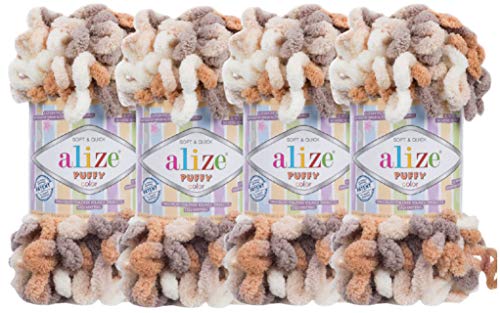 Alize Puffy Color Baby Blanket Yarn Lot of 4skn 400gr 39.3 yds 100% Micropolyester Soft Yarn Hand Knitting Yarn (5926) - color: 5926