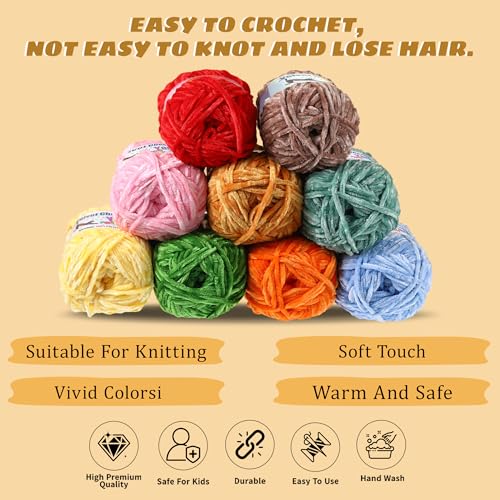 3 * 100g Fluffy Velvet Chenille Yarn for Crocheting and Knitting, Handcrafts Weaving Soft Chenille Yarn for Crocheting Clearance, Used for Making Baby Yarn Blanket, Clothes (3 - Bule) - color: 3 - Bule