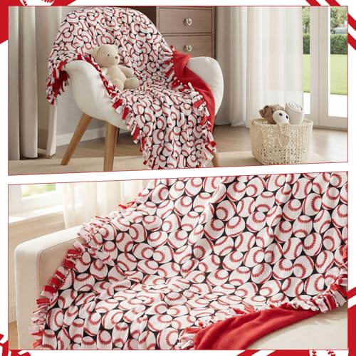 Chumia 2 Pcs/1 Set Baseball Tie Blankets Craft Kit 57 x 57 Inch Baseball DIY No Sew Fleece Blanket Red and White Sports Ball No Sew Fabric Tie Knot Throw Craft Gift Soft for Baseballs Fan Couch Sofa - style: Baseball